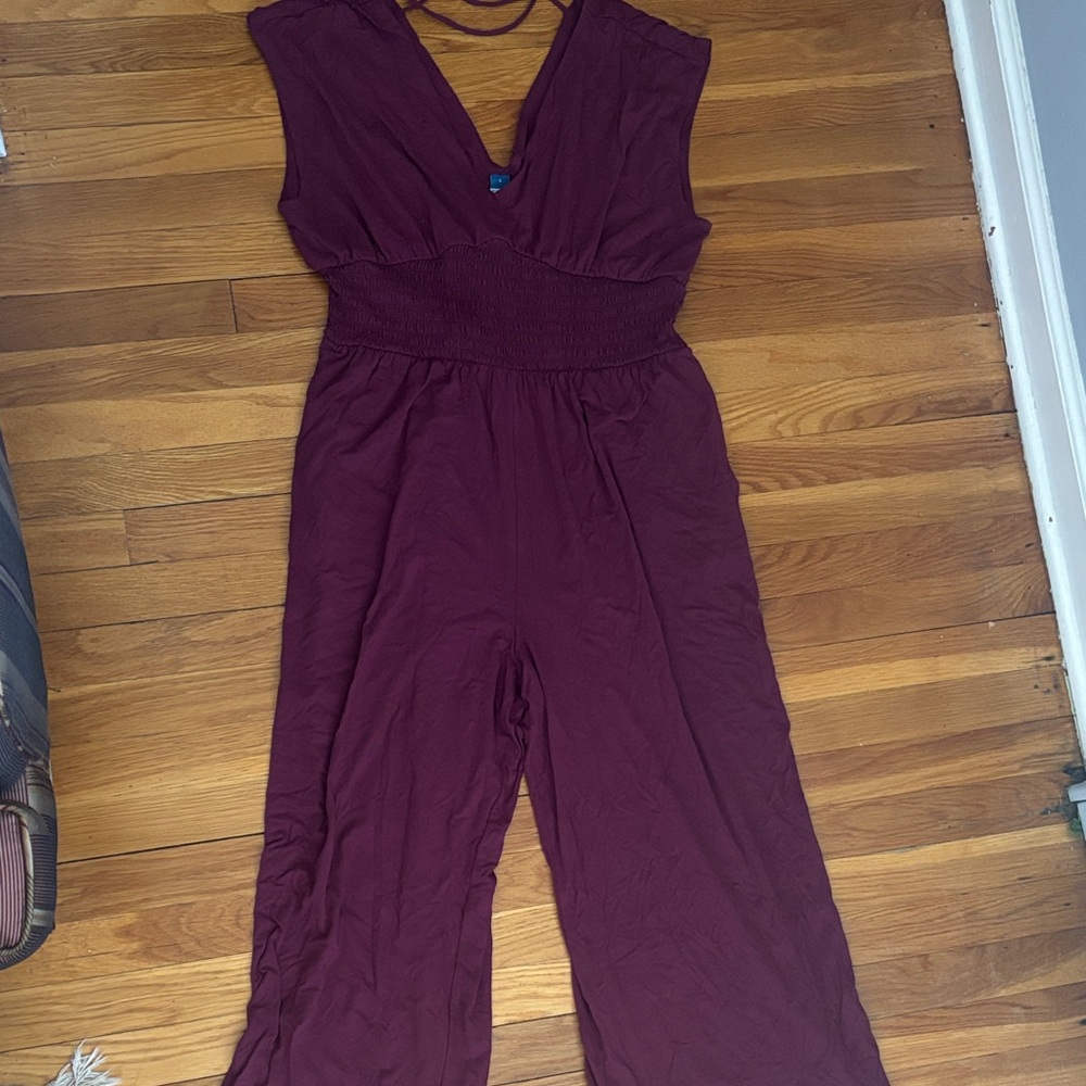 Old Navy Burgundy V-Neck Smocked-Waist Jumpsuit